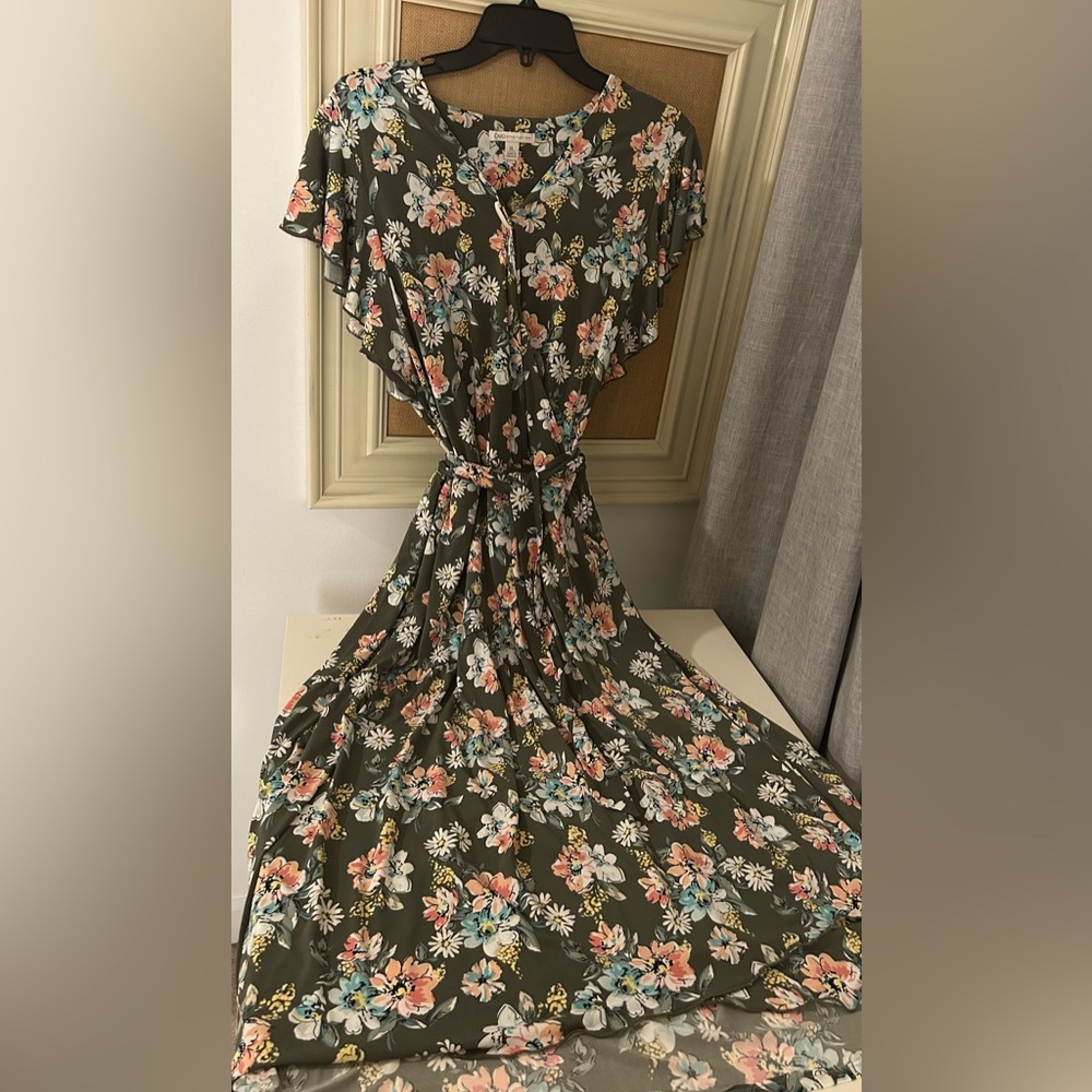 Cato Pink and Orange Flutter Sleeve Maxi Dress